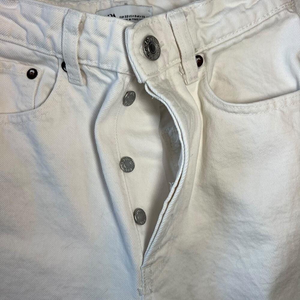 Zara High Waisted White Straight Leg Ankle Jeans Size 0 - Picture 3 of 7